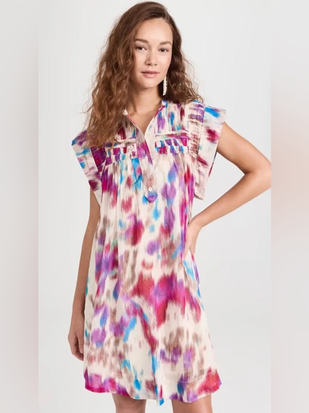 Isabel Marant Étoile Leazali Beige Raspberry Multi Cotton Mini Dress Size 6